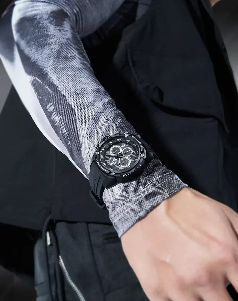 ساعة مارك فيروهيل الأنيقة للرجال - ساعة كوارتز مضيئة مقاومة للماء بحزام من السيليكون، كرونوغراف، عرض التاريخ وتصميم رياضي للارتداء الرسمي وغير الرسمي